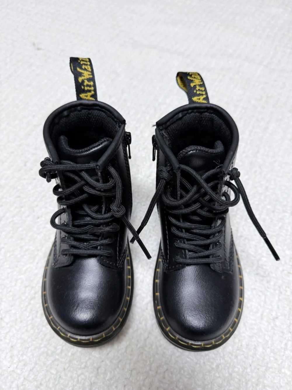 Unisex- Dr. Martens Black Leather Lace-Up Ankle Boots with Yellow Stitching